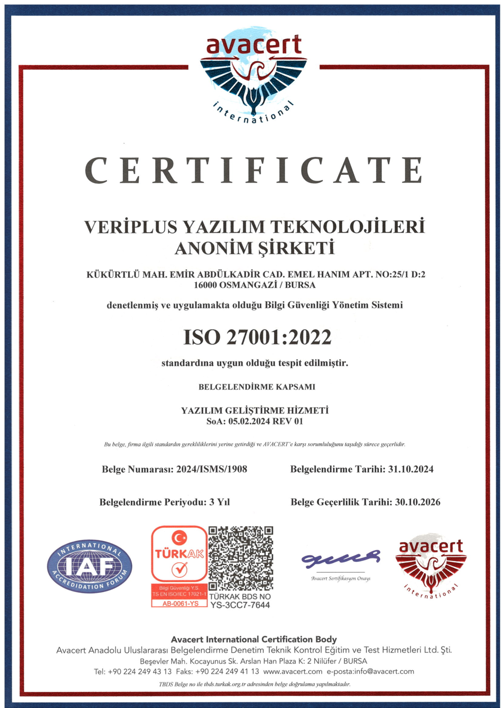 ISO 27001 Sertifikası
